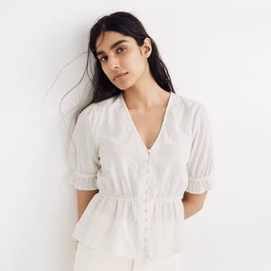 Madewell V-Neck Peplum Popover Top in Clipdot